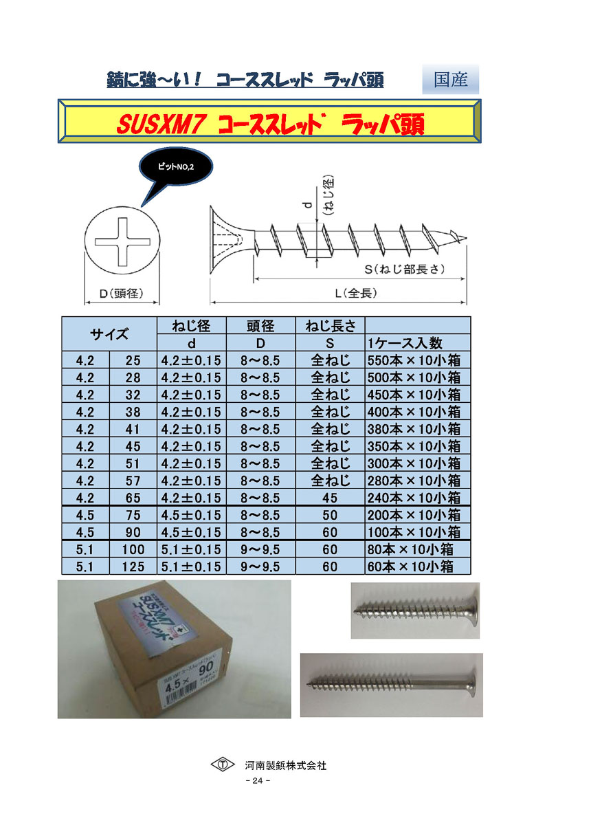 ステンレス　コーススレッド(ラッパ頭)