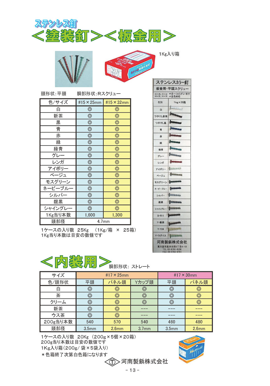 ステンレス釘　塗装釘