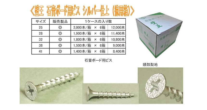 壁王(石膏ボード用ビス　シルバー仕上)